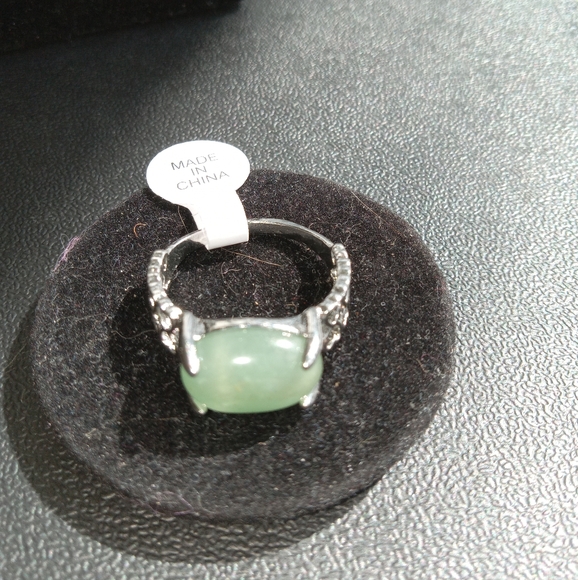 Green Enamel And Silver Plated ring With Heart Band for women - Picture 1 of 4